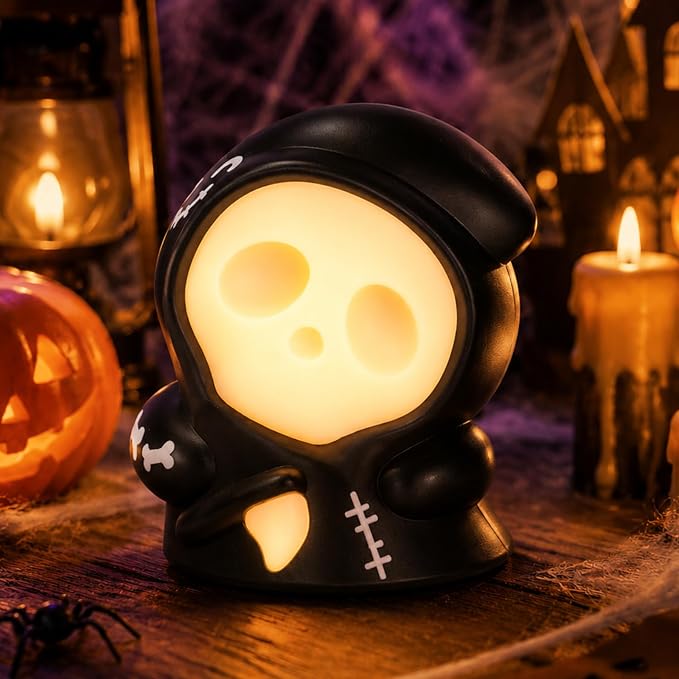 Grim Reaper Night Light Halloween Decor Friction Powered Pull Back - skull lamp