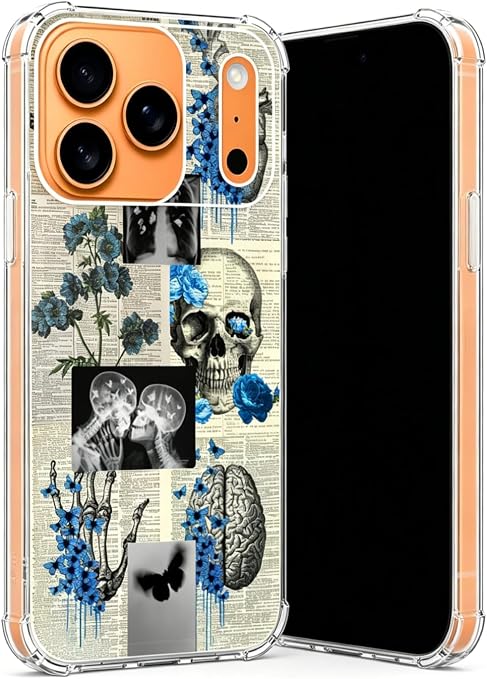 Skull Butterfly Art Case Compatible with iPhone 17 Pro Max, Vintage Aesthetic Skeleton Case for iPhone 17 Pro Max - Skull phone case