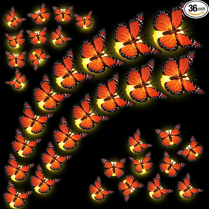 Tujoe 36 Pack Day of The Dead LED Monarch Butterfly Night Light Decorations - skull sticker
