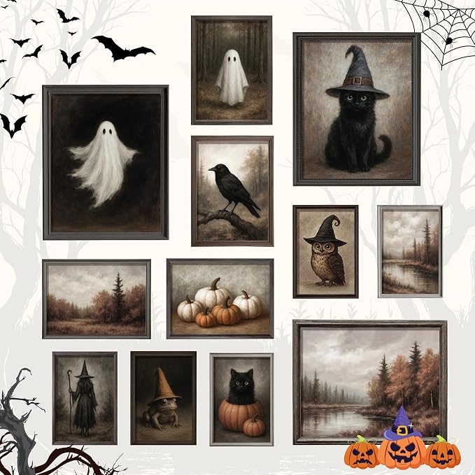 97 Decor Vintage Halloween Wall Art, Ghost and Witchy Posters, Unframed