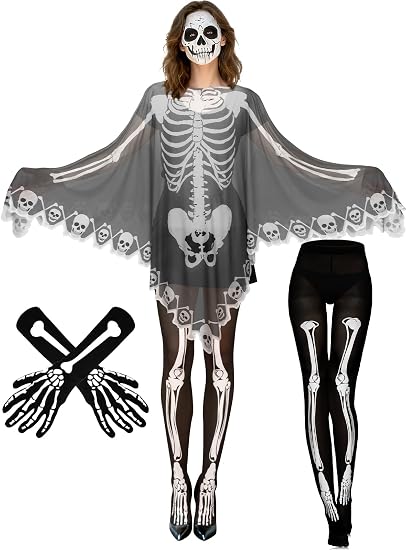 3Pcs Women's Skeleton Halloween Costume Halloween Outfit - sugar skull costume
