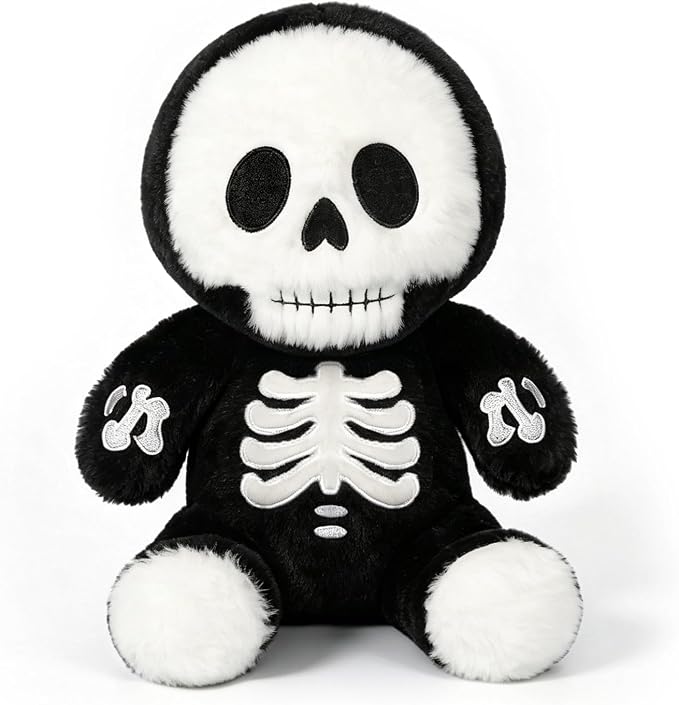 Halloween Skeleton Plush Pillow - 9.8 Inch Cute Skeleton Stuffed Animal for Halloween Decoration, Party Decor for Kids and Adults - skeleton
