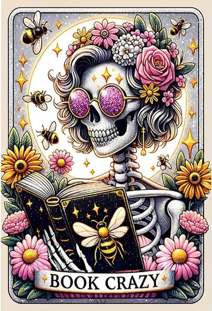 KTHOFCY 5D DIY Diamond Painting Kits for Adults, Halloween Skull Book Crazy Full Drill Embroidery Cross Stitch Crystal Rhinestone Paintings Pictures Arts Wall Decor Painting Dots Kits 11.8X15.7inch
