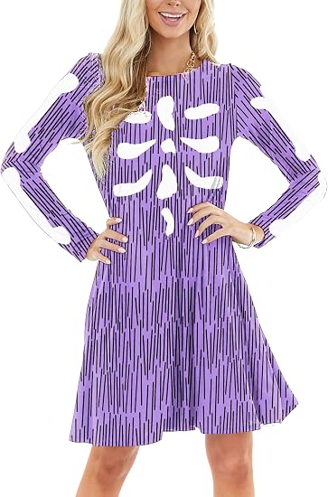 Deerose Women Halloween Dress with Pockets Funny Long Sleeve Outfits - skeleton