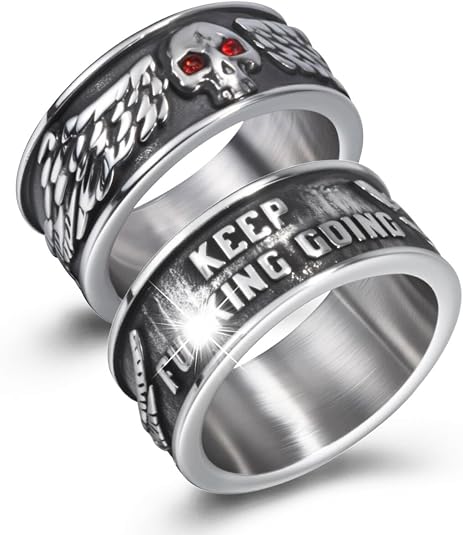 Vintage Gothic Skull Rings for Men Women, Stainless Steel Black Onyx Poker Ring Band Silver Skeleton Cocktail Party Biker Ring - skull jacket