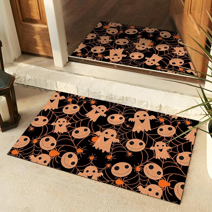 Orange Halloween Door Mat 30 X 17 Inch Entrance Doormat Door Mats Welcome Doormat Front Door Mats for Indoor Outdoor - skull floor mat