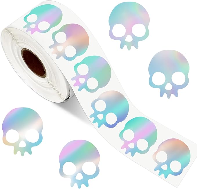 JarThenaAMCS Halloween Skull Stickers Roll, Laser Skeleton Paper Decals - skull sticker
