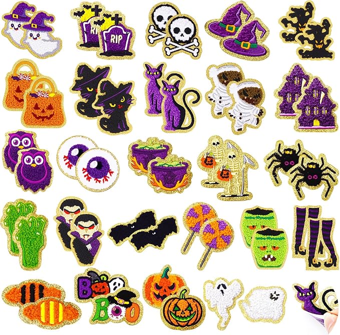 50 Pcs Halloween Patches Self-Adhesive for Girls Chenille Patch - skull sticker