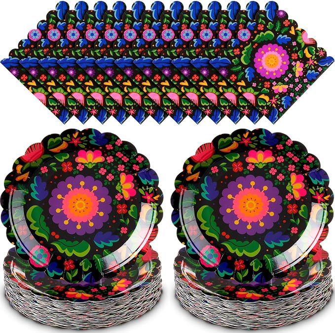 120 Pcs Day of the Dead Plates and Napkins Set, Mandala - skull plate