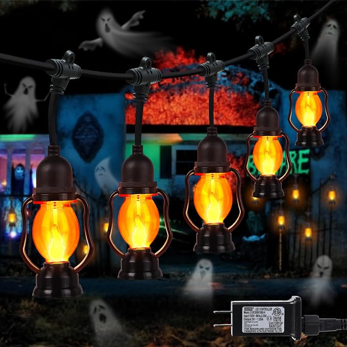 Halloween Flame String Lights,21FT Orange Halloween Lights with 10 Bulb - string light