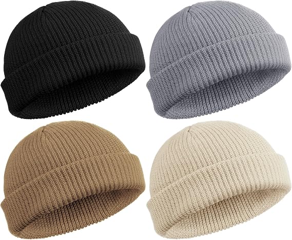 SATINIOR 4 Pieces Trawler Beanie Watch Hat Roll up Edge Skullcap Fisherman Beanie Unisex - skull hat