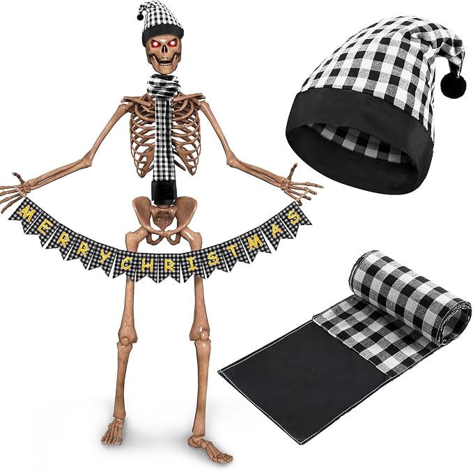 3 Pcs 12 ft Skeleton Christmas Accessories Outfit, Black and White - skeleton
