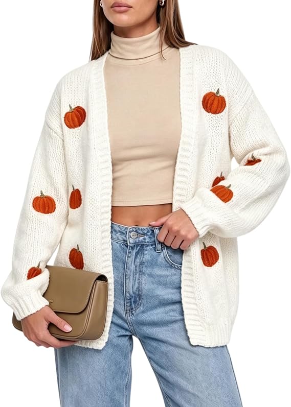 Women's Halloween Pumpkin Knit Cardigan Long Sleeve Open Front Knitted Sweater Fall Outwear Coat Tops - skull jacket