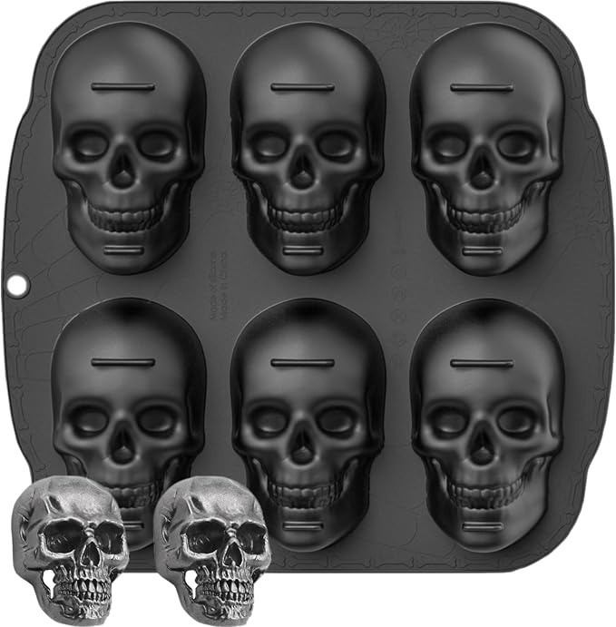 6 Cavity Skull Cake Pan with 2 Fridge Magnets for Baking Chocolate - skull ashtray