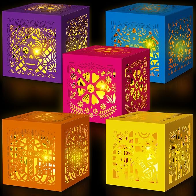 Pasimy 30 Pcs Sugar Skull Luminary Bags Dia De Los Muertos,Light,Retro