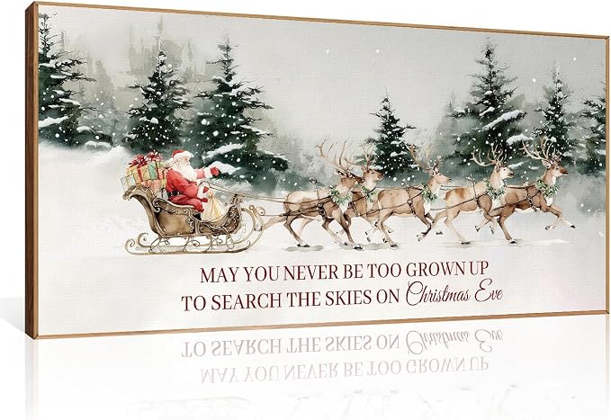 LHIUEM 20”X40”X1-Large Merry Christmas Wall Art Santa And Reindeer Framed Vintage Wall Art Large Christmas Painting Deer Winter Pictures Santa Claus Print Decor Nordic Winter Decorations for Home - skull wall art