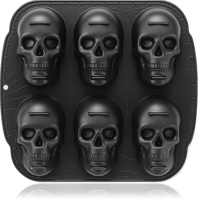 HKNMTT Skull Silicone Baking Pan for Halloween Pizza Cake, 6 Cavities 3D Large Molds, Nonstick Skeleton Head for Soap Ice Tray Oven Safe - skull ashtray