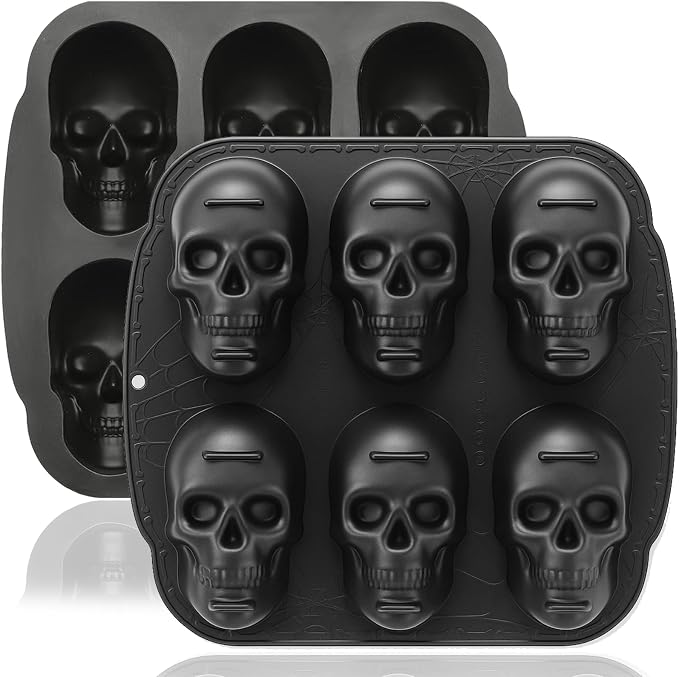 HKNMTT Skull Silicone Baking Pan for Halloween Pizza Cake, 6 Cavities 3D Large Molds, Nonstick Skeleton Head for Soap Ice Tray Oven Safe - skull ashtray