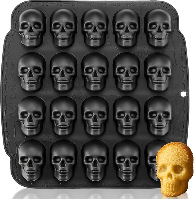 HKNMTT Skull Silicone Molds for Halloween Baking Pizza Cake Pan Small Spooky Head Tray Reusable Food Grade Nonstick Bakeware for Oven Safe Horror Treats 6 Cavity Skeleton Mould - skull ashtray
