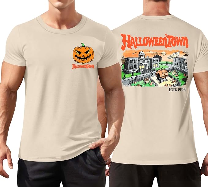 Ithalt Mens Halloween Shirt Halloweentown T Shirt Pumpkin Short Sleeve Top - skull tshirt