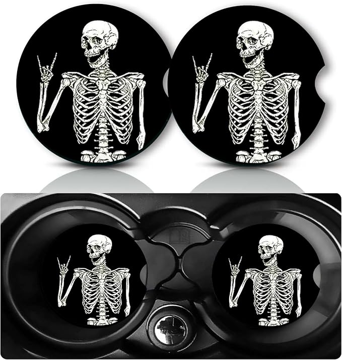 2Pcs Skeleton Car Coasters,2.75″ Neoprene Rubber Cars Cup Holder Coasters