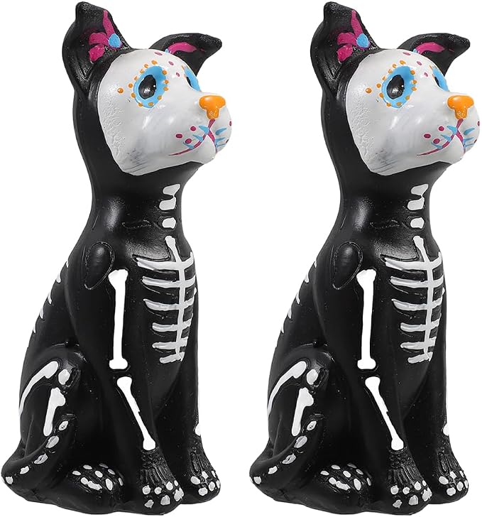 Day of The Dead Dog Figurine Set, 2-Pack Sugar Skull Skeleton Resin Statue - skull painting
