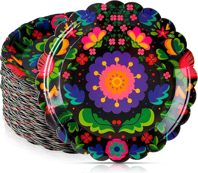 100 Pcs Multicolor Ghost Face Paper Plates, 7 Inch Scalloped - skull plate