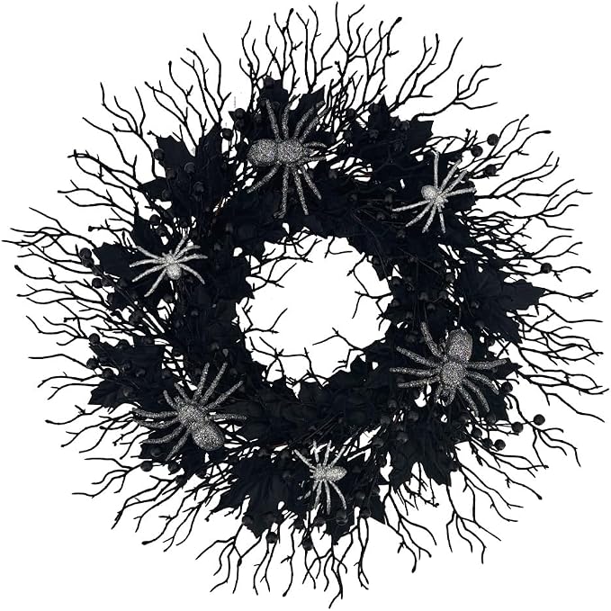 20in Halloween Spider Wreath Front Door Gothic Indoor Outdoor Decor
