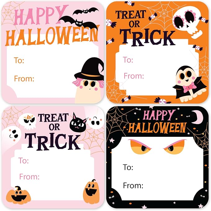 Mobiusea Creation Halloween Treat Bag Stickers 60pcs Trick or Treat Labels - skull sticker
