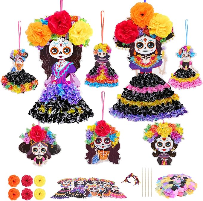 Fennoral 8 Pack Day of The Dead Poke in Art for Kids Make You Own Day of The Dead Craft Kits DIY Poke EVA Foam Sugar Skull for Classroom Art Activity Dia De Los Muertos Halloween Decoration - skull wall art