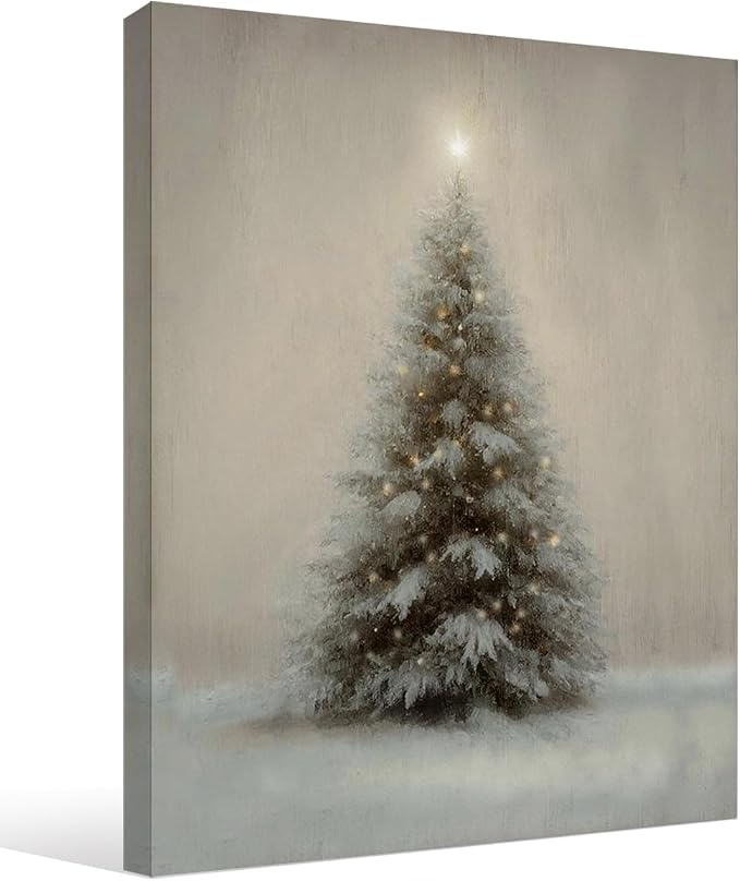STHTTSW Vintage Christmas Tree Wall Art Decor Rustic Winter Canvas Paint - skull wall art