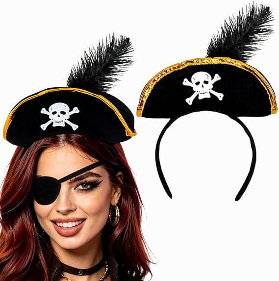Halloween headband Pirate Hat headbands Skull Feather Hat Hairbands Halloween Costume Hair Accessories for Women - skull headband