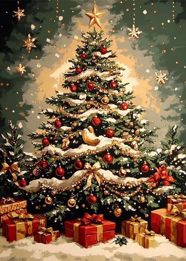 Winter Christmas Tree Star Diamond Art Kits for Adults, 5D Diamond Painting Kits for Adults Beginners, DIY Full Round Drill Diamond Dot Painting Gem Art Kits for Adult, Home Wall Decor 11.8x15.7 Inch - skull painting
