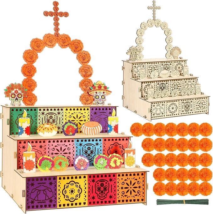 Day of Dead Ofrenda Box Altar Wooden Box Set Dia De Los Muertos Photo Frame - skull plate