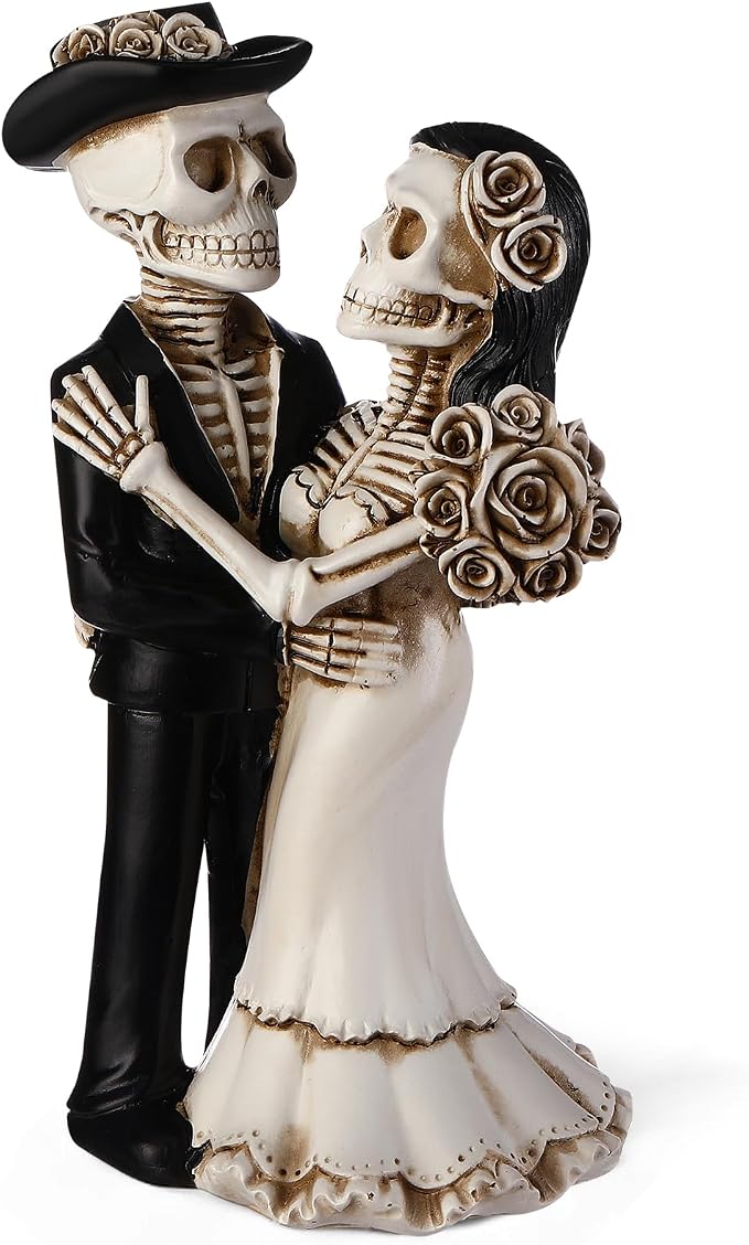LemonRoad Day-of-the-Dead Couple Skeleton Figurines, Standing - skull figurine