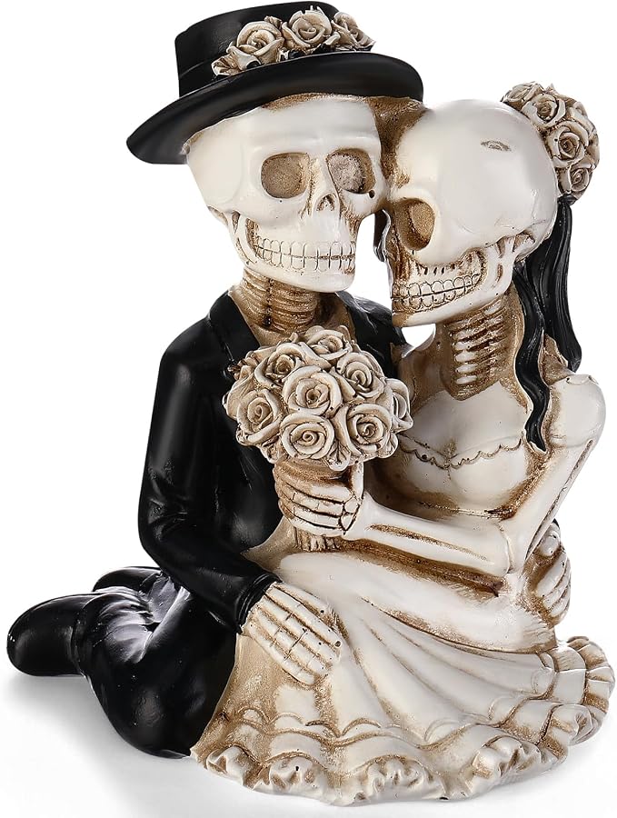 LemonRoad Day-of-the-Dead Couple Skeleton Figurines, Seated - skull figurine