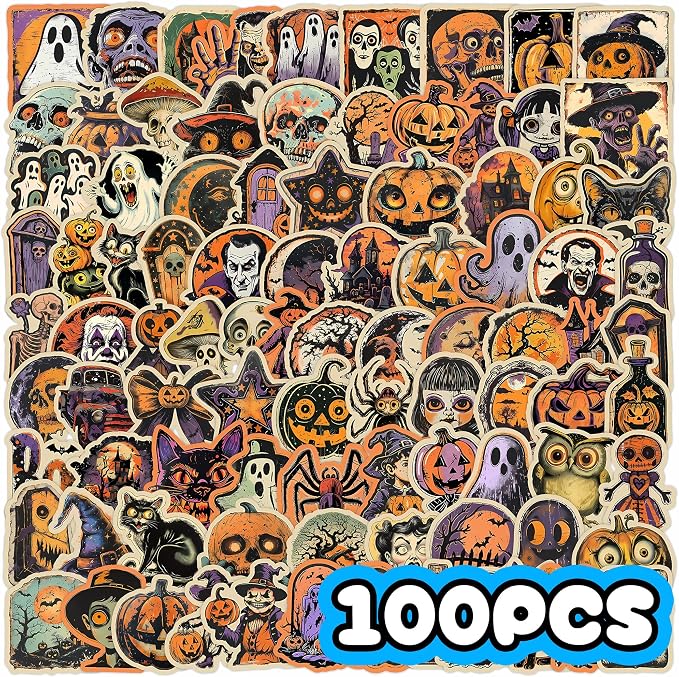 Gothic Halloween Sticker 100Pcs Waterproof Vinyl Skull Bat Spider - skull sticker