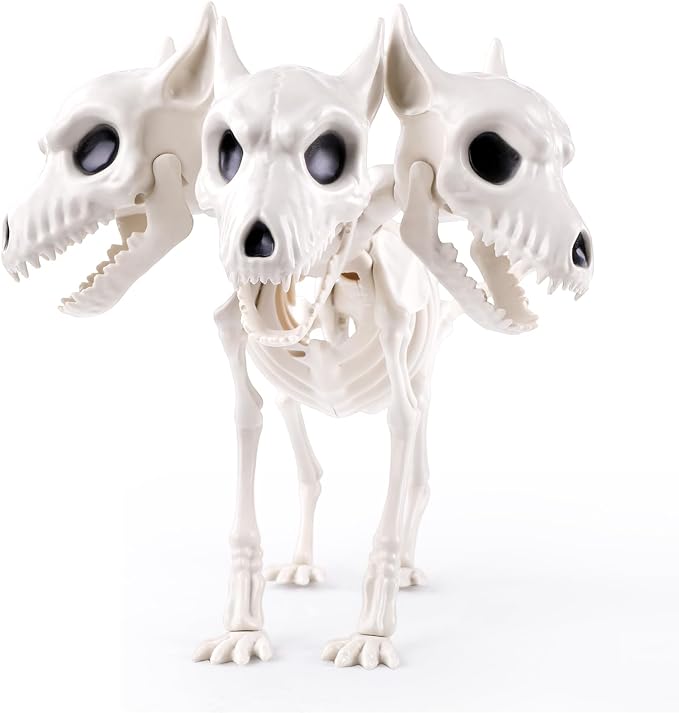 12’’ Halloween Three-Headed Dog Skeleton Statue Prop Animal Decoration - skeleton