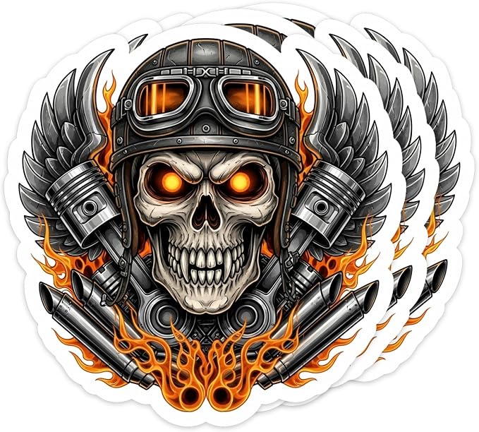 (3PCS) Outlaw Biker Skull Stickers – Skeleton Stickers for Adults, Kids - skull sticker