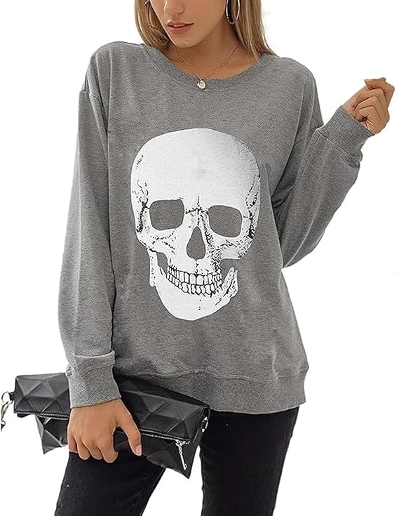 Women's Halloween & Thanksgiving Sweatshirts Skull Turkey Graphic Pullovers for Fall Holiday Casual Wear - skull sweatshirts