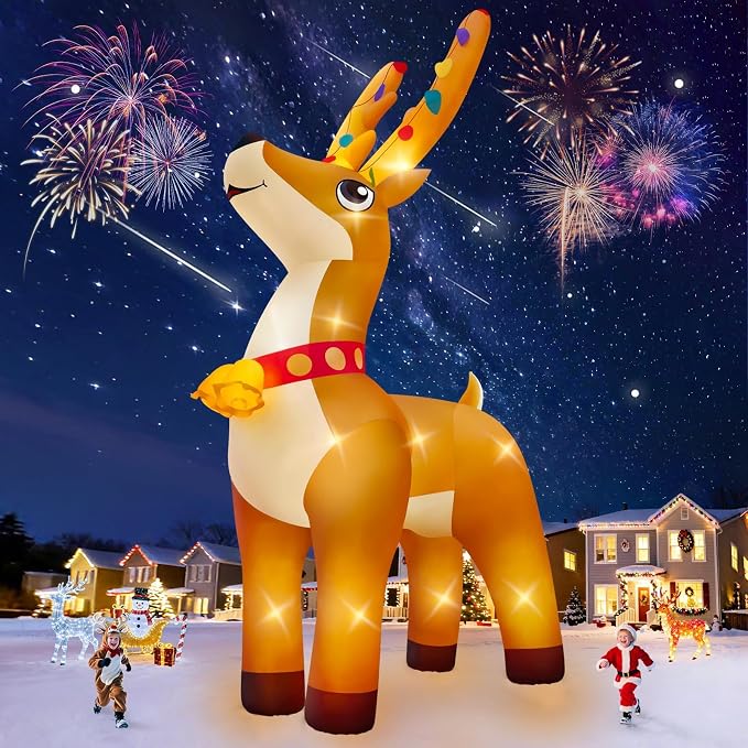 20FT Christmas Inflatable Elk with LED Light, Lanstics Giant Xmas Elk with Bell Inflatables Christmas Blow Up Yard Outdoor Decoration for Garden Lawn Courtyard Square Shopping Mall Holiday Supplies