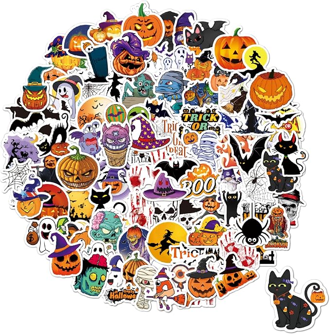 100PCS Halloween Stickers for Kids, Waterproof Pumpkin Theme Stickers, Perfect as Holiday Party Stickers for Kids/Teens/Adults, Ideal Halloween Decoration Party Supplies and Gifts - skull sticker