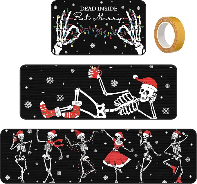 Drydiet 3 Pcs Christmas Kitchen Rugs, Skeleton Floor Mats, Non Slip - skeleton
