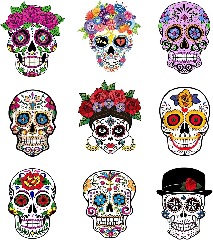 36 Pcs Dia De Los Muertos Cutouts Ornaments Skull Cutout Day of The Dead Skull Crafts for Christmas Tree Xmas Cinco De Mayo Fiesta Holiday Decoration Halloween Holiday Party Favors(4.09x5.24 Inch) - sugar skull ornament