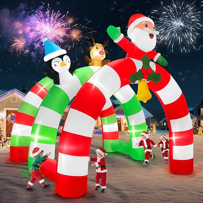 12FT Christmas Inflatable Archway, Kalolary Santa Elk Inflatable Tunnel