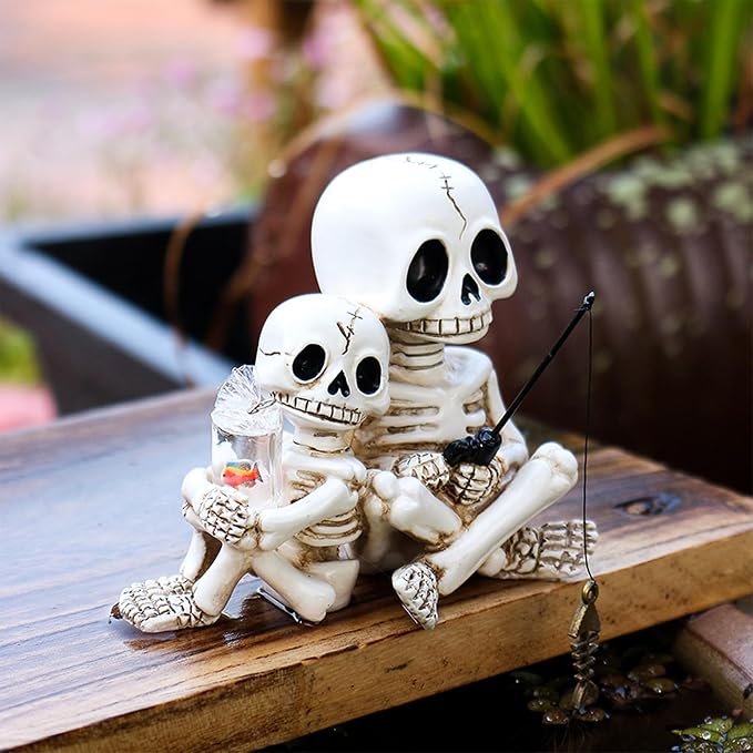 Fishing Skeleton Statue Halloween Pond Decoration for Outdoor Garden - skull figurine