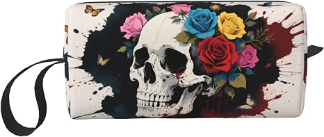 Bold Skull & Roses Makeup Bag Small Compact - sugar skull handbags for sale