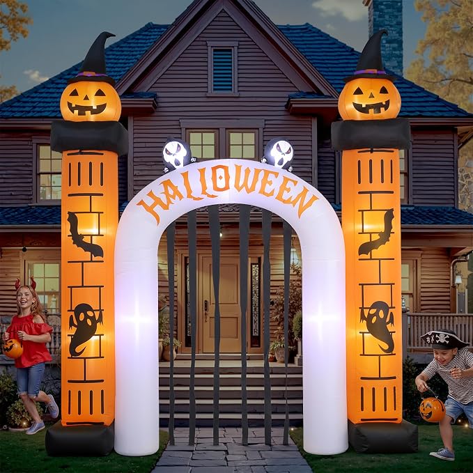 11FT Giant Halloween Inflatable, Giant Halloween Inflatables Archway, Outdoor Blow Up Decorations, Inflatable Pumpkin Arch for Yard Lawn Garden Party - skull inflatable