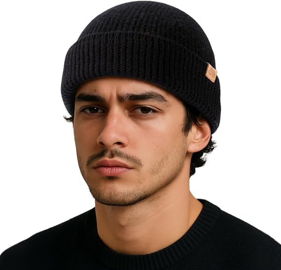 TOP-EX 100% Australian Merino Wool Fisherman Beanie, Short Cuffed Knit - skull watch