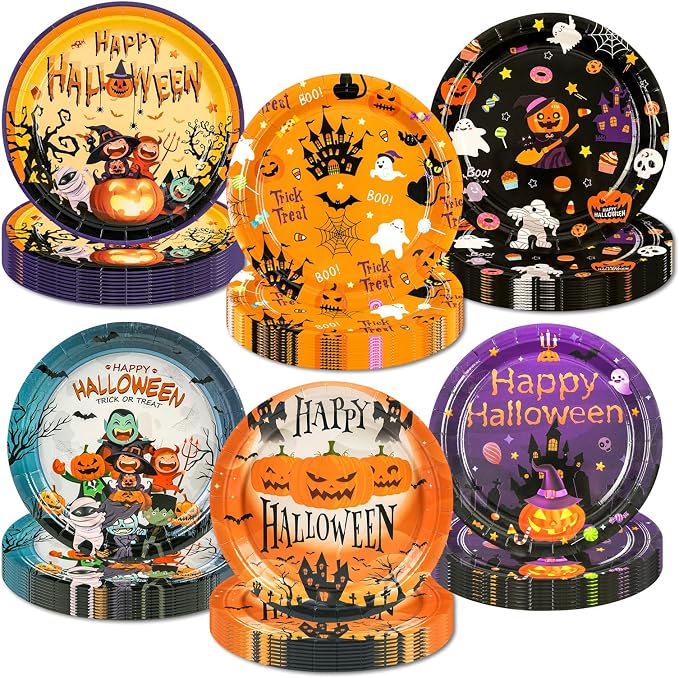 60 PCS Halloween Paper Plates 7 inch for Party Supplies - skull plate